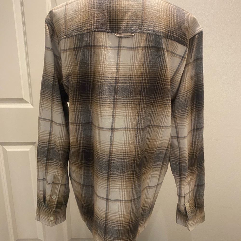Madewell Men’s Flannel Button Down Plaid Shirt Brown Tan New medium - Picture 3 of 10